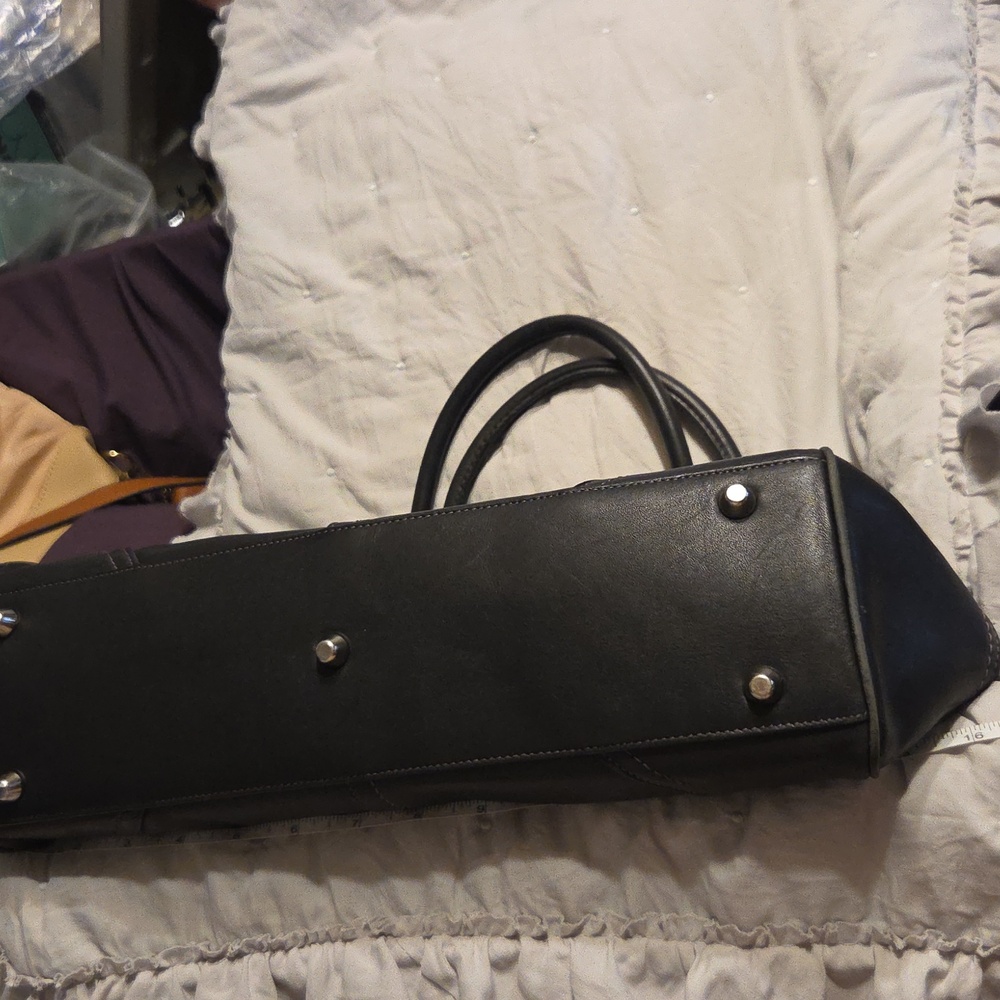 Coach Black Leather Hampton Handbag with Silver Accents - Picture 9 of 16